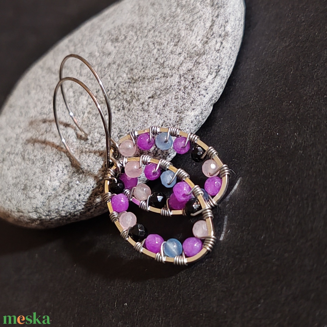 Színes achát fülbevaló  - ékszer - fülbevaló - lógó fülbevaló - Meska.hu