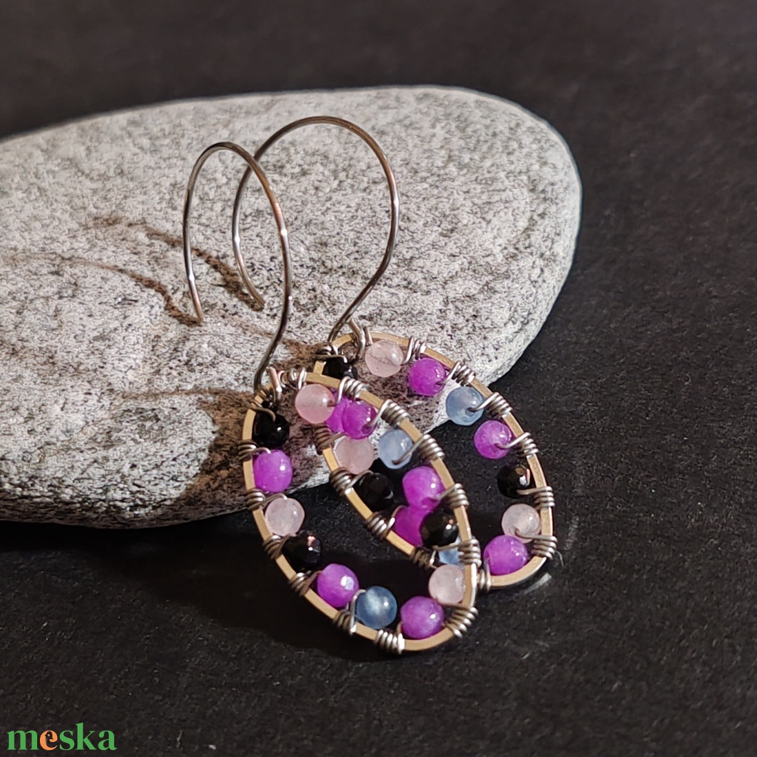 Színes achát fülbevaló  - ékszer - fülbevaló - lógó fülbevaló - Meska.hu