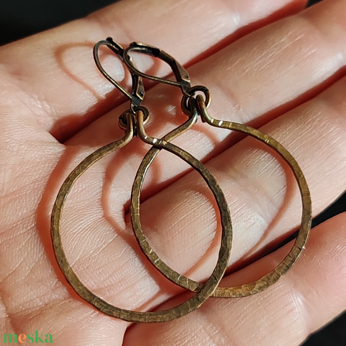 Vörösréz karika fülbevaló  - ékszer - fülbevaló - lógó fülbevaló - Meska.hu