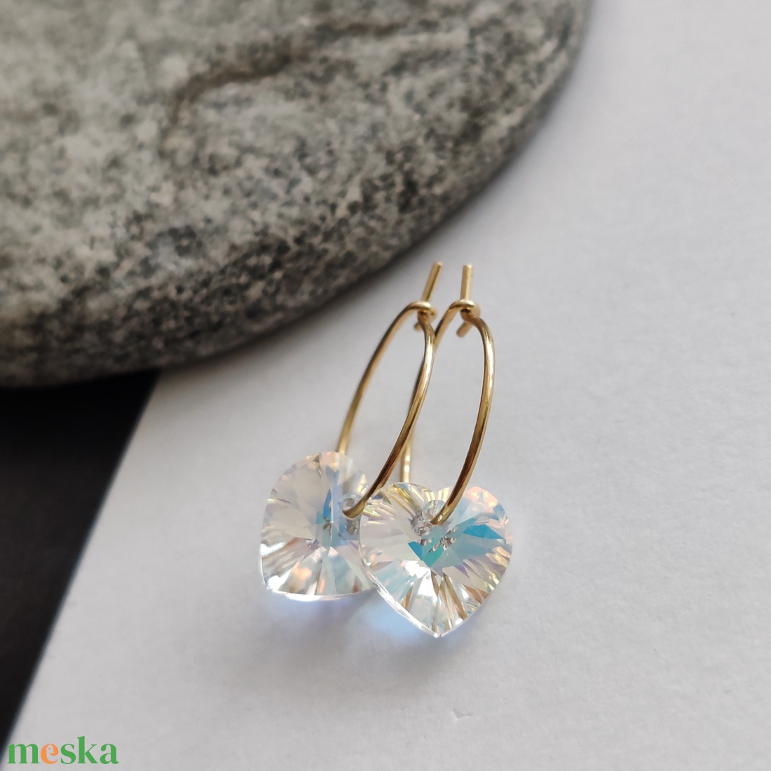 Kristályszív... acél fülbevaló - ékszer - fülbevaló - lógó fülbevaló - Meska.hu