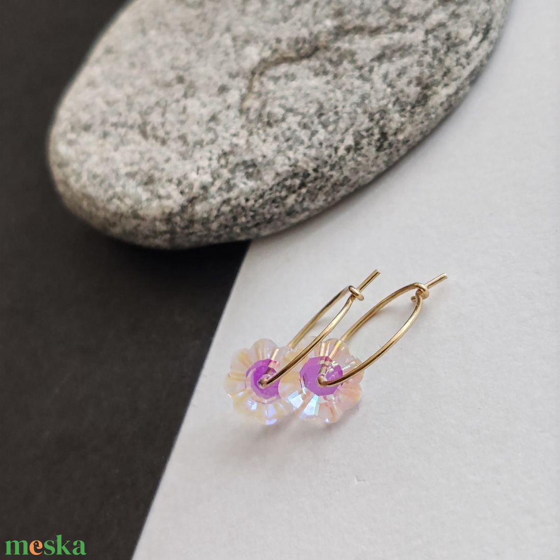 Kristályvirág... acél fülbevaló - ékszer - fülbevaló - lógó fülbevaló - Meska.hu