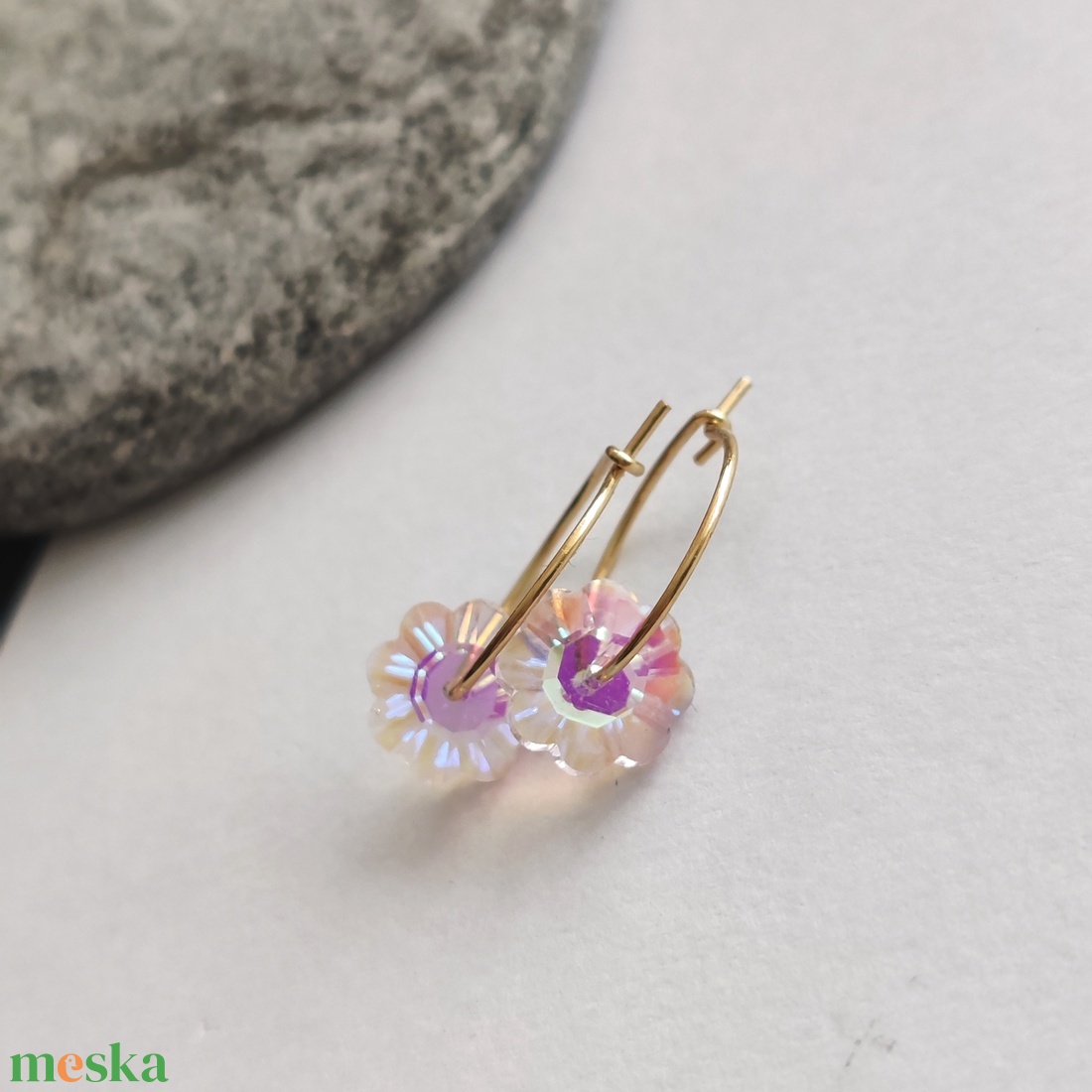 Kristályvirág... acél fülbevaló - ékszer - fülbevaló - lógó fülbevaló - Meska.hu