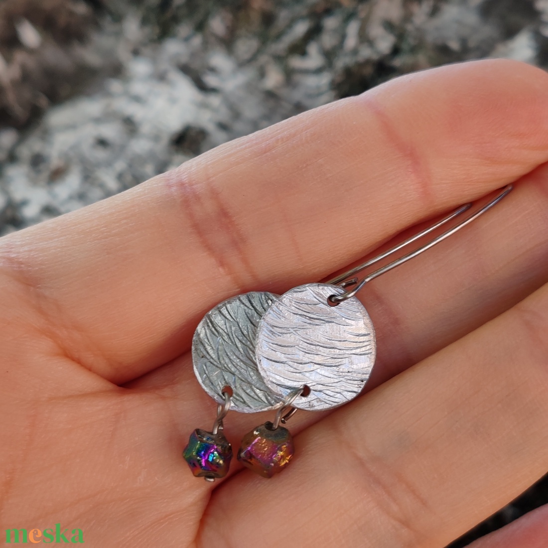 Drúzy kvarc alu korongos fülbevaló - ékszer - fülbevaló - lógó fülbevaló - Meska.hu