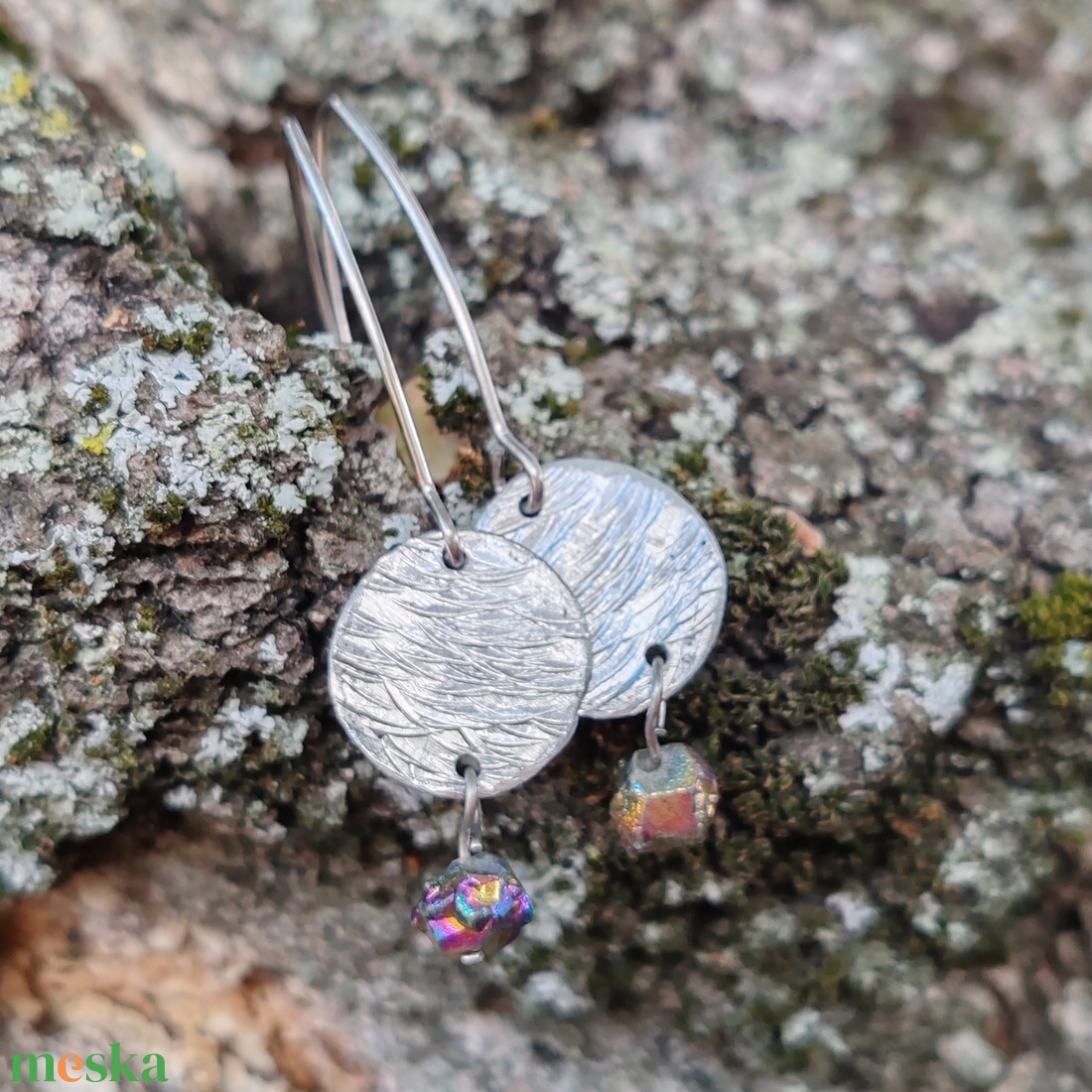 Drúzy kvarc alu korongos fülbevaló - ékszer - fülbevaló - lógó fülbevaló - Meska.hu