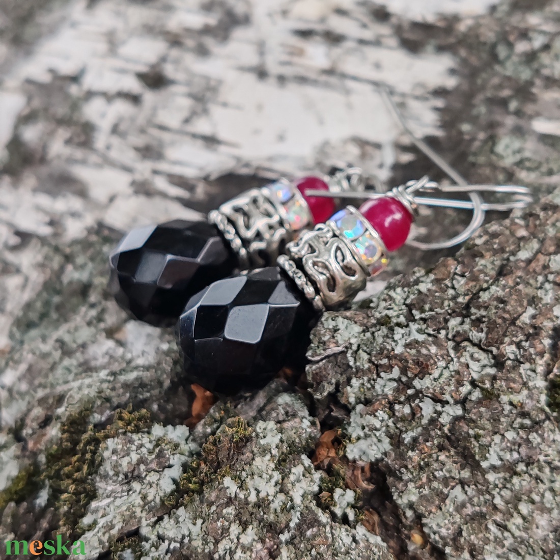 Ónix - achát fülbevaló - ékszer - fülbevaló - lógó fülbevaló - Meska.hu