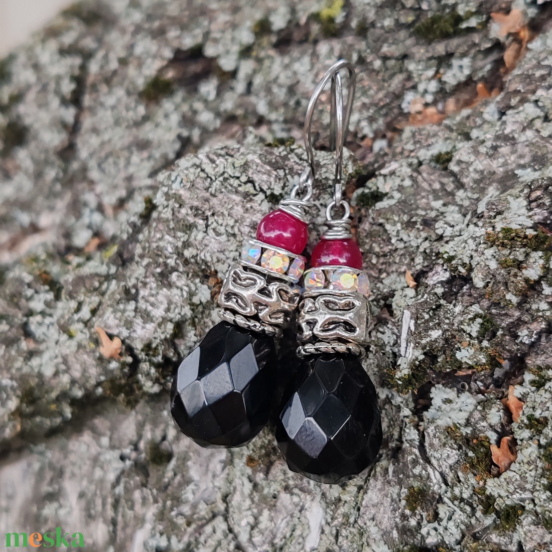 Ónix - achát fülbevaló - ékszer - fülbevaló - lógó fülbevaló - Meska.hu