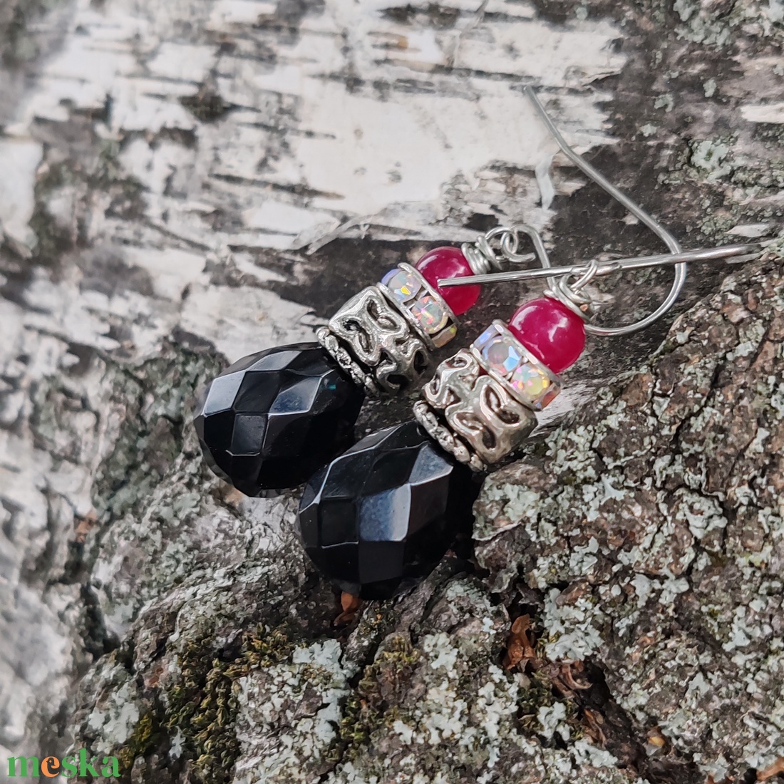 Ónix - achát fülbevaló - ékszer - fülbevaló - lógó fülbevaló - Meska.hu