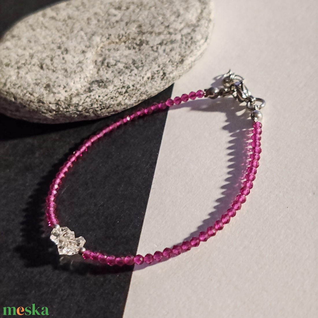 Minidesign... herkimer gyémánt - cirkónia karkötő  - ékszer - karkötő - gyöngyös karkötő - Meska.hu