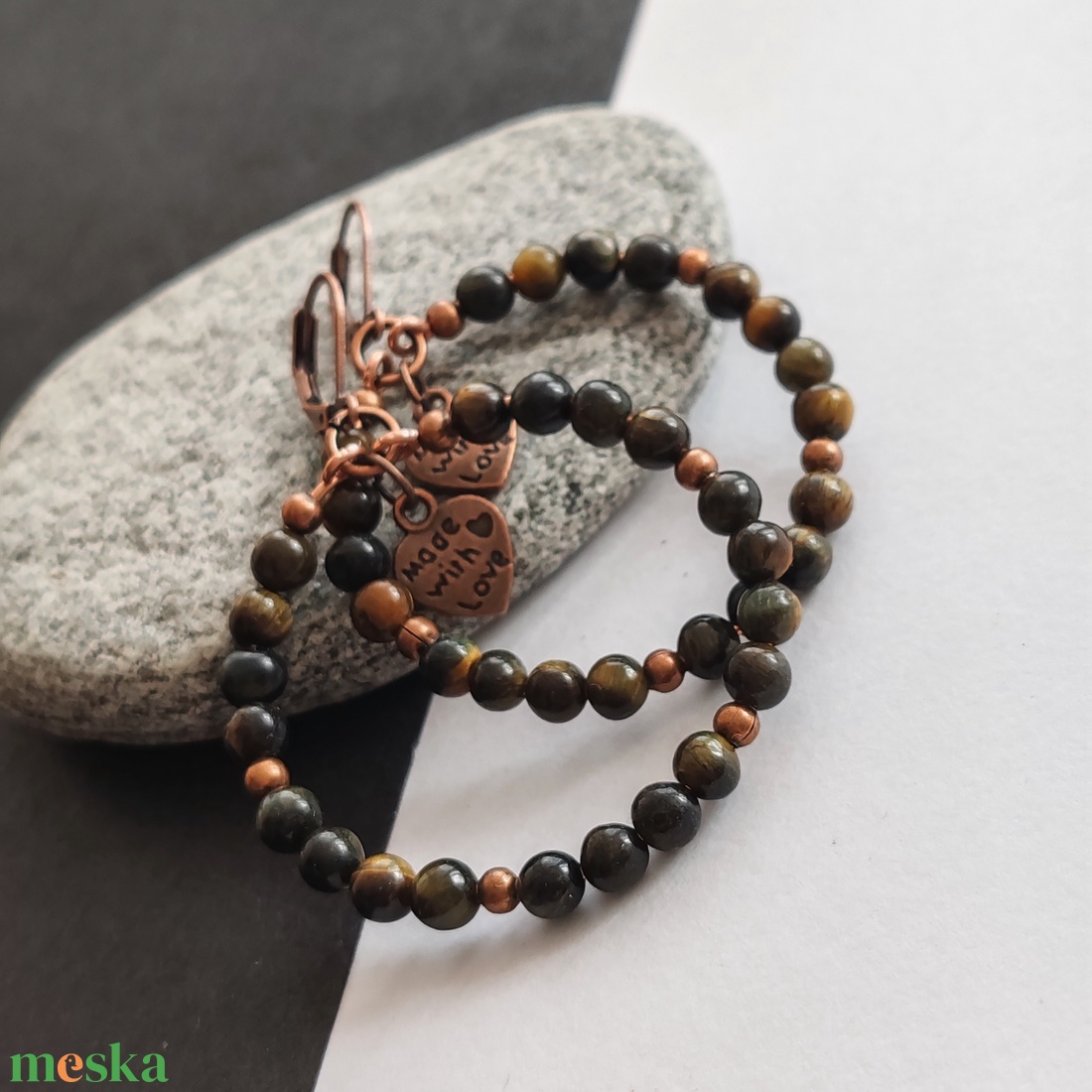 Sólyomszem réz karika fülbevaló  - ékszer - fülbevaló - karika fülbevaló - Meska.hu