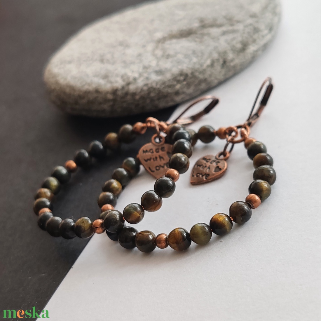 Sólyomszem réz karika fülbevaló  - ékszer - fülbevaló - karika fülbevaló - Meska.hu