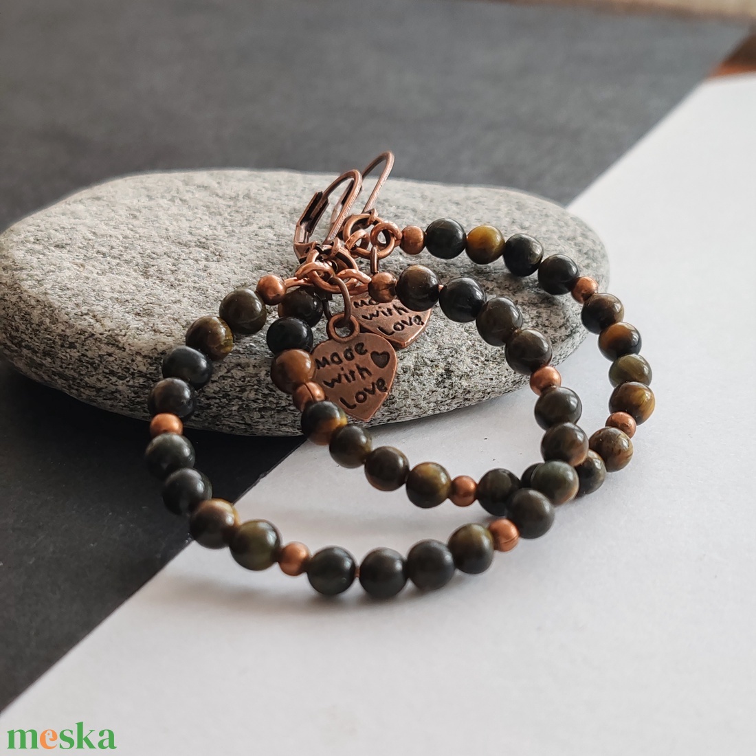 Sólyomszem réz karika fülbevaló  - ékszer - fülbevaló - karika fülbevaló - Meska.hu