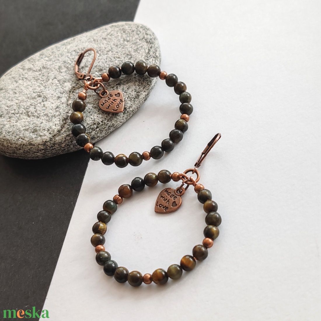 Sólyomszem réz karika fülbevaló  - ékszer - fülbevaló - karika fülbevaló - Meska.hu