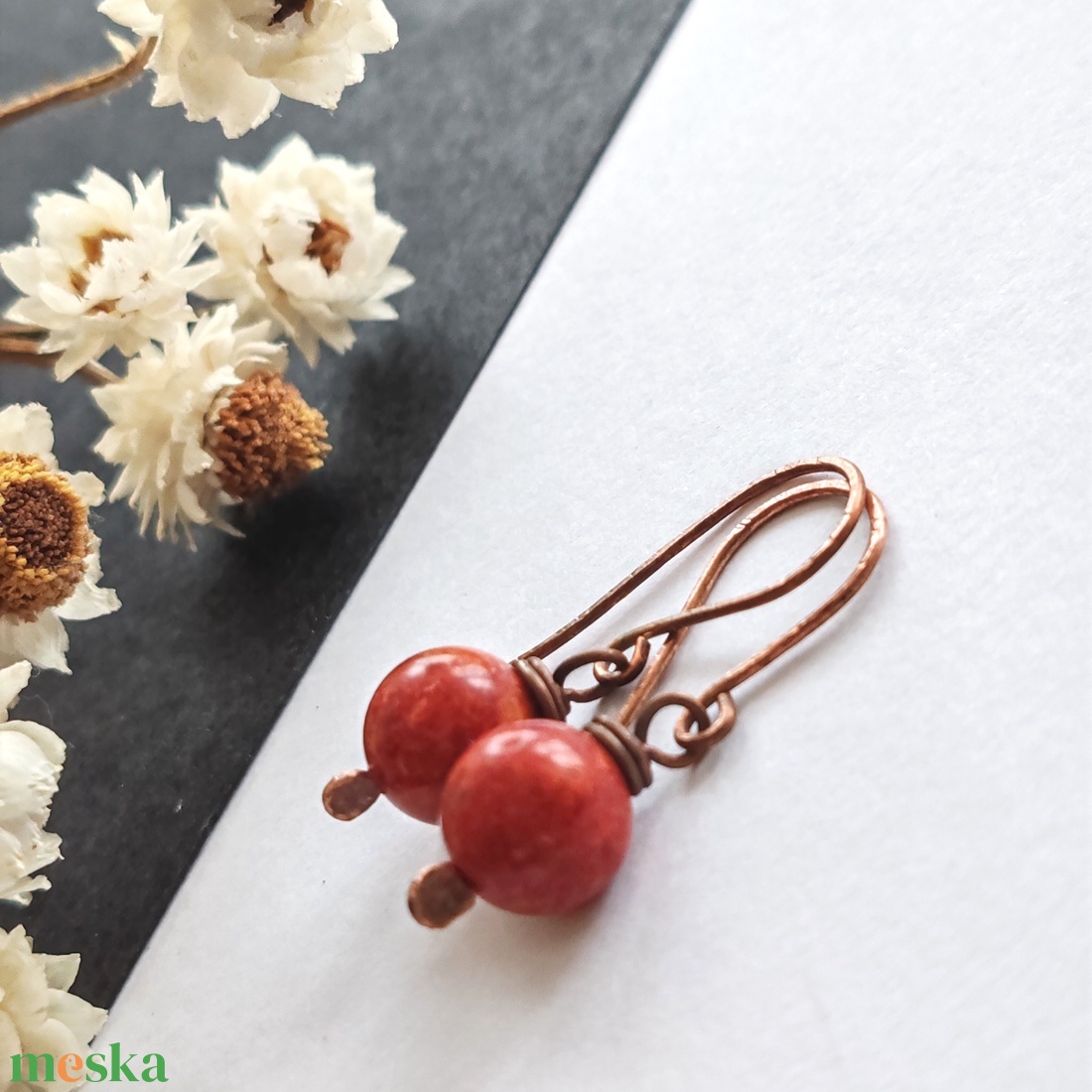 Szivacskorall réz fülbevaló  - ékszer - fülbevaló - lógó fülbevaló - Meska.hu