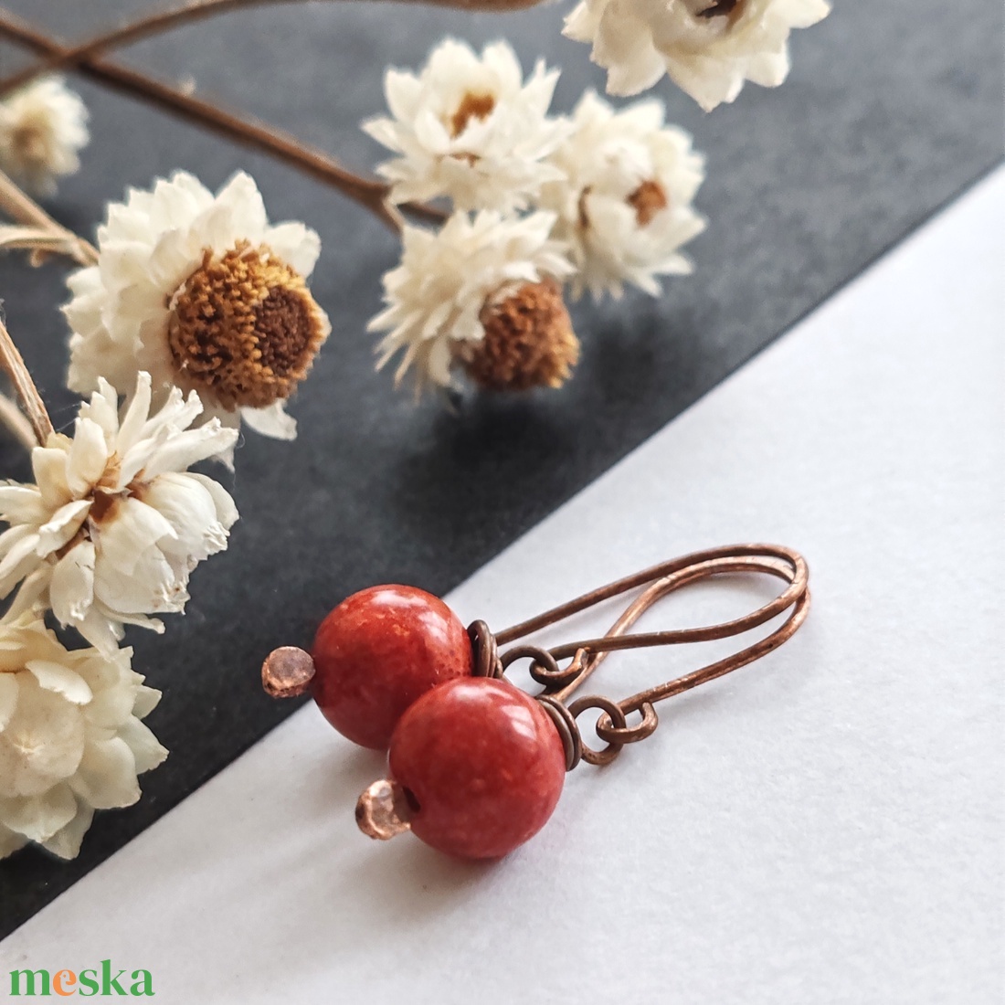 Szivacskorall réz fülbevaló  - ékszer - fülbevaló - lógó fülbevaló - Meska.hu