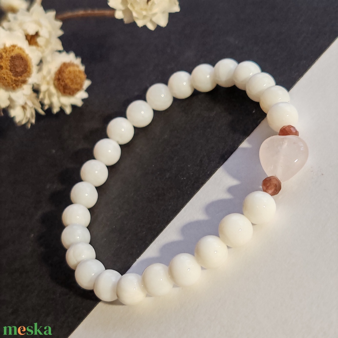 Kagylógyöngy - rubellit - rózsakvarc karkötő  - ékszer - karkötő - gyöngyös karkötő - Meska.hu