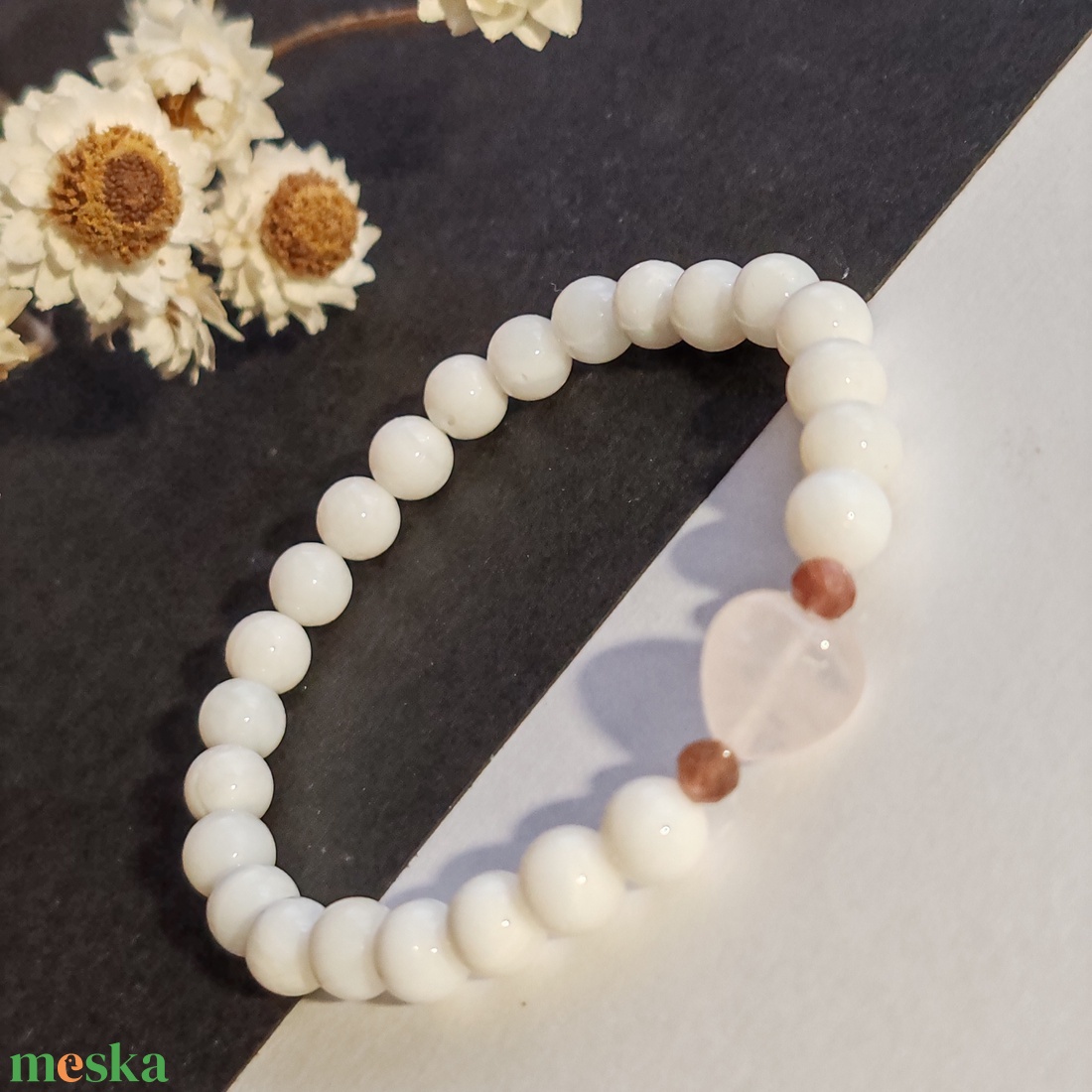 Kagylógyöngy - rubellit - rózsakvarc karkötő  - ékszer - karkötő - gyöngyös karkötő - Meska.hu