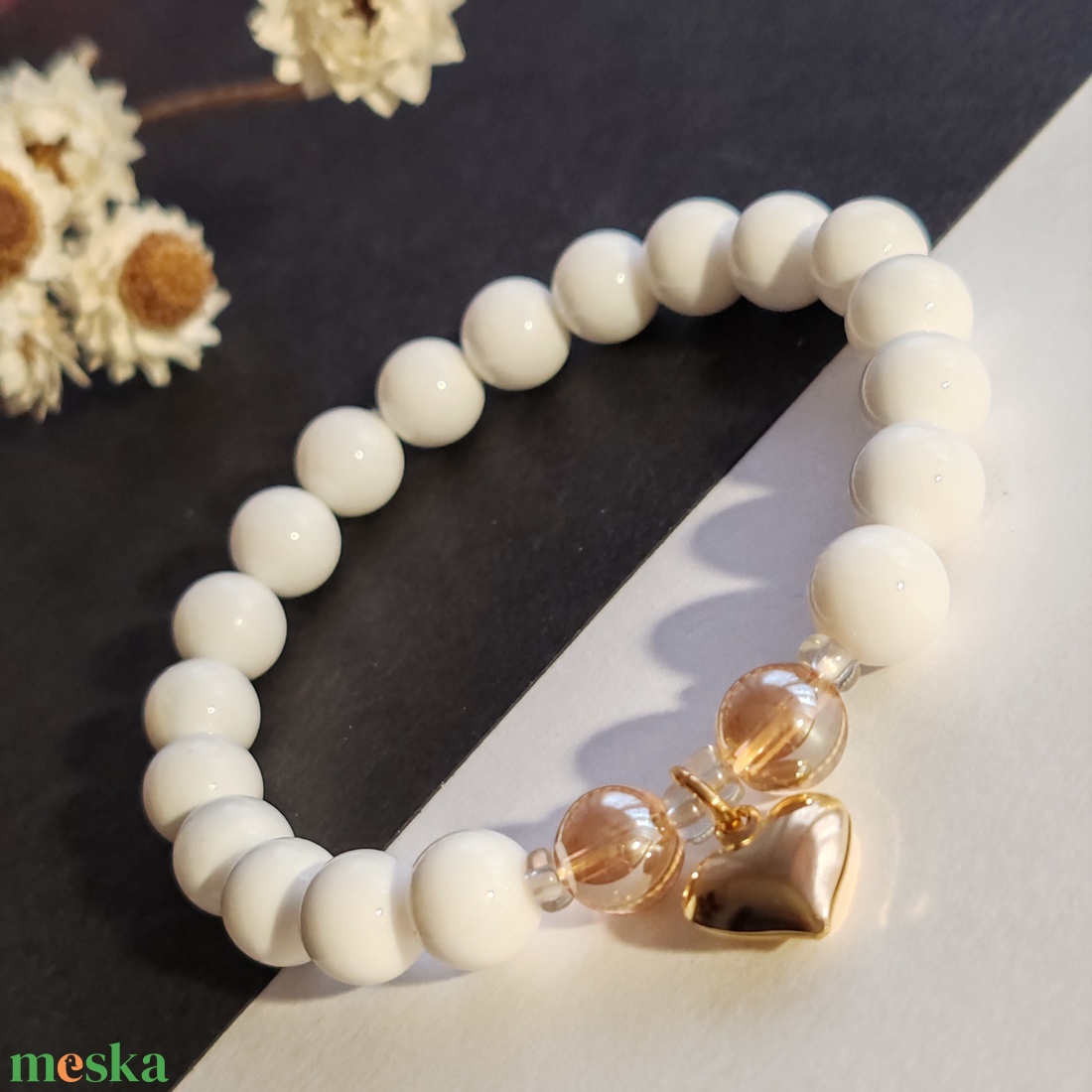 Kagylógyöngy - arany aurakvarc gumis karkötő  - ékszer - karkötő - gyöngyös karkötő - Meska.hu