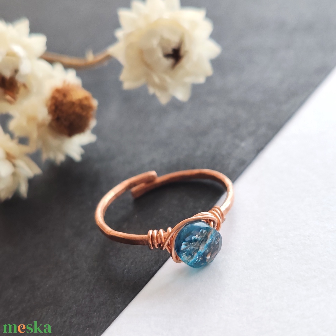 Vörösréz kvarc gyűrű  - ékszer - gyűrű - fonódó gyűrű - Meska.hu
