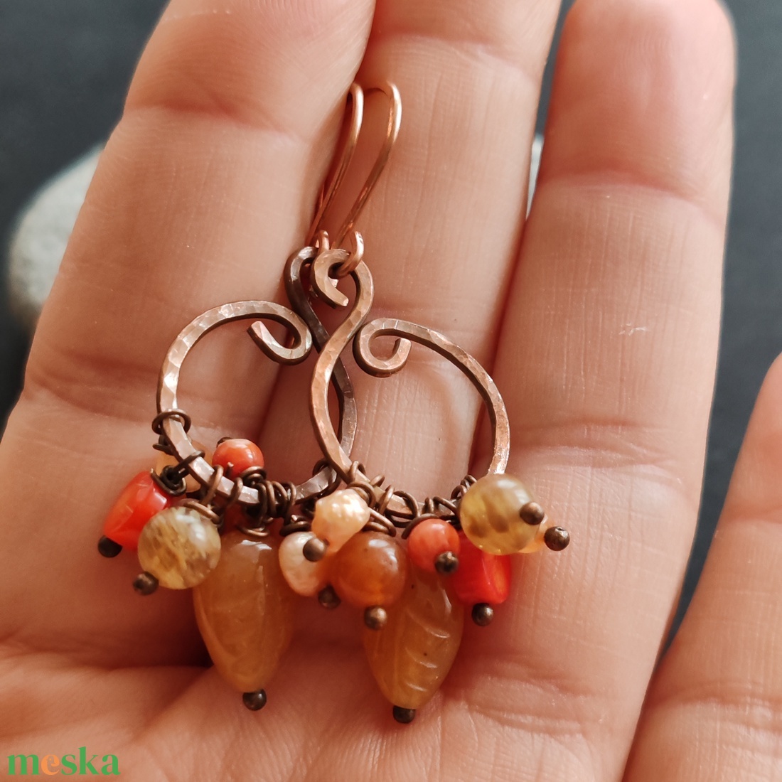 Napfény ... fürtös vörösréz fülbevaló - ékszer - fülbevaló - lógó fülbevaló - Meska.hu