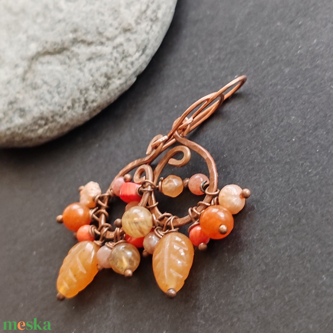 Napfény ... fürtös vörösréz fülbevaló - ékszer - fülbevaló - lógó fülbevaló - Meska.hu