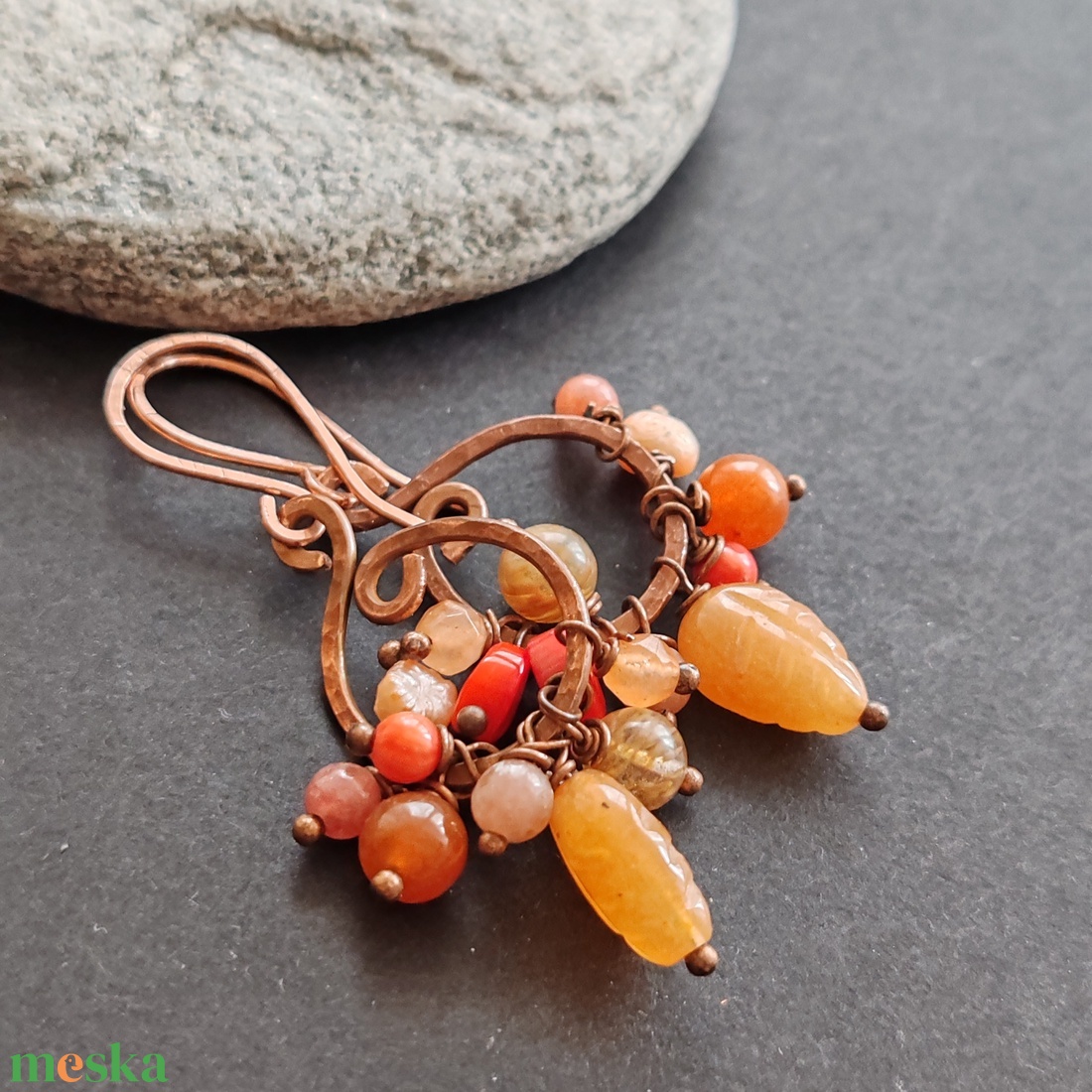 Napfény ... fürtös vörösréz fülbevaló - ékszer - fülbevaló - lógó fülbevaló - Meska.hu