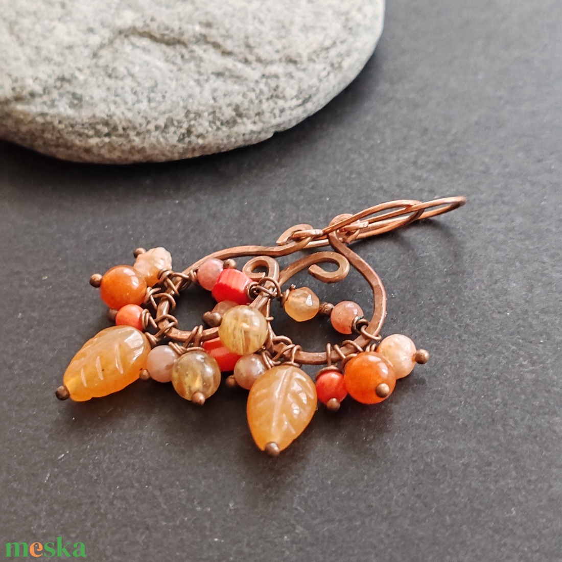 Napfény ... fürtös vörösréz fülbevaló - ékszer - fülbevaló - lógó fülbevaló - Meska.hu