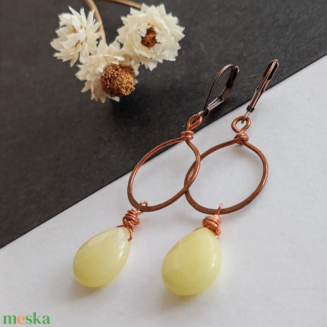 Jáde - vörösréz fülbevaló  - ékszer - fülbevaló - lógó fülbevaló - Meska.hu