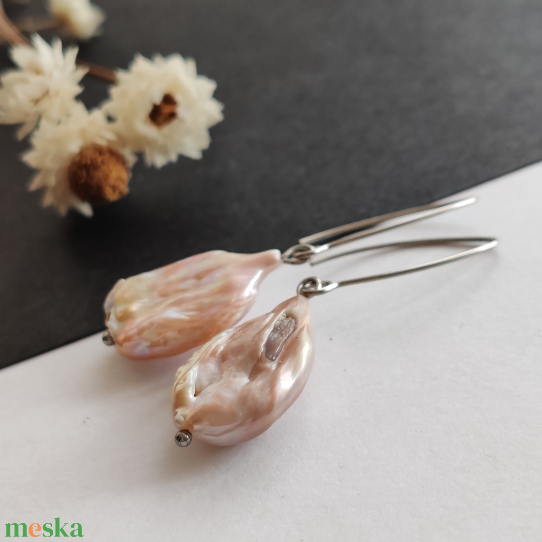 Nagy barokk gyöngy fülbevaló - ékszer - fülbevaló - lógó fülbevaló - Meska.hu