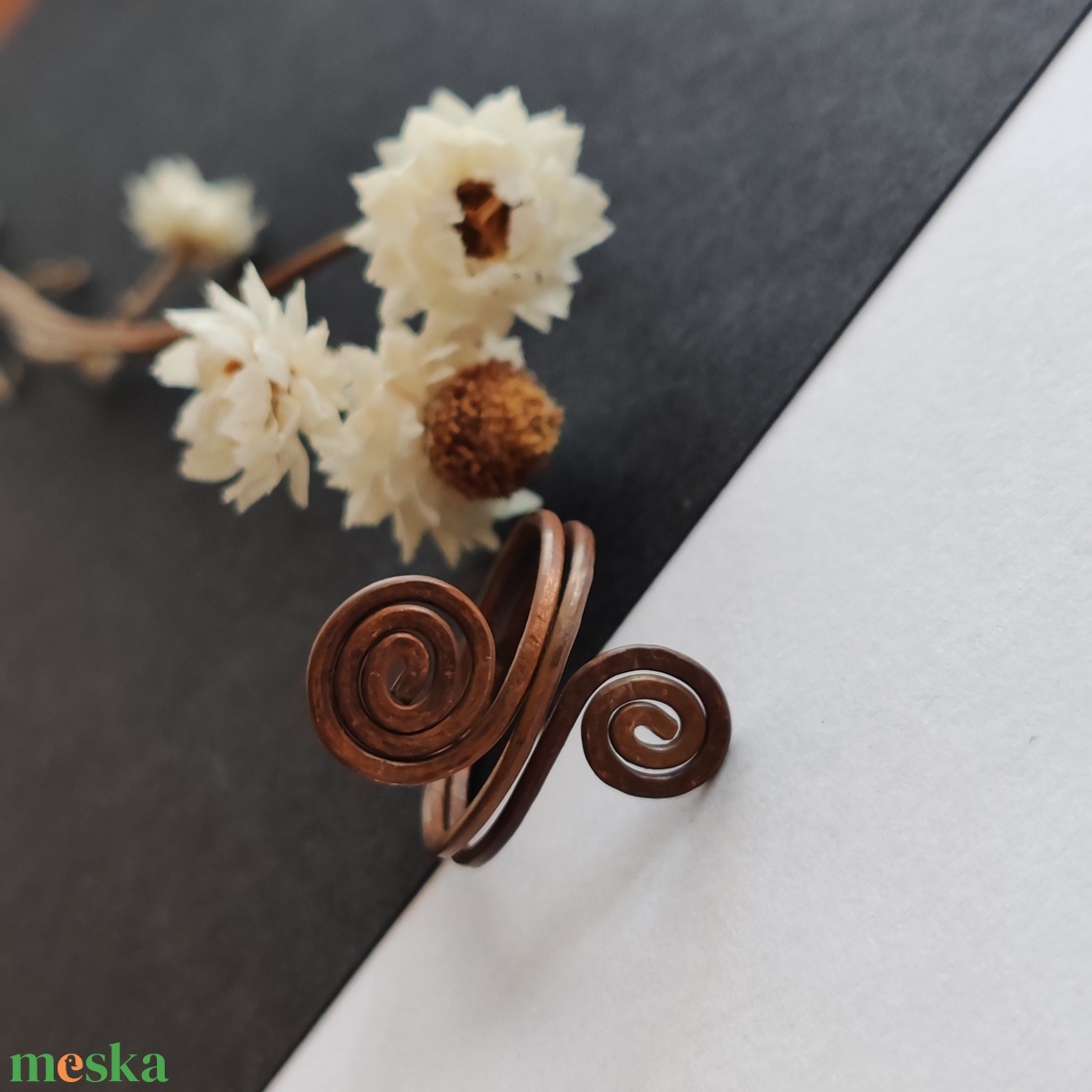 Dupla csigás vörösréz gyűrű  - ékszer - gyűrű - fonódó gyűrű - Meska.hu