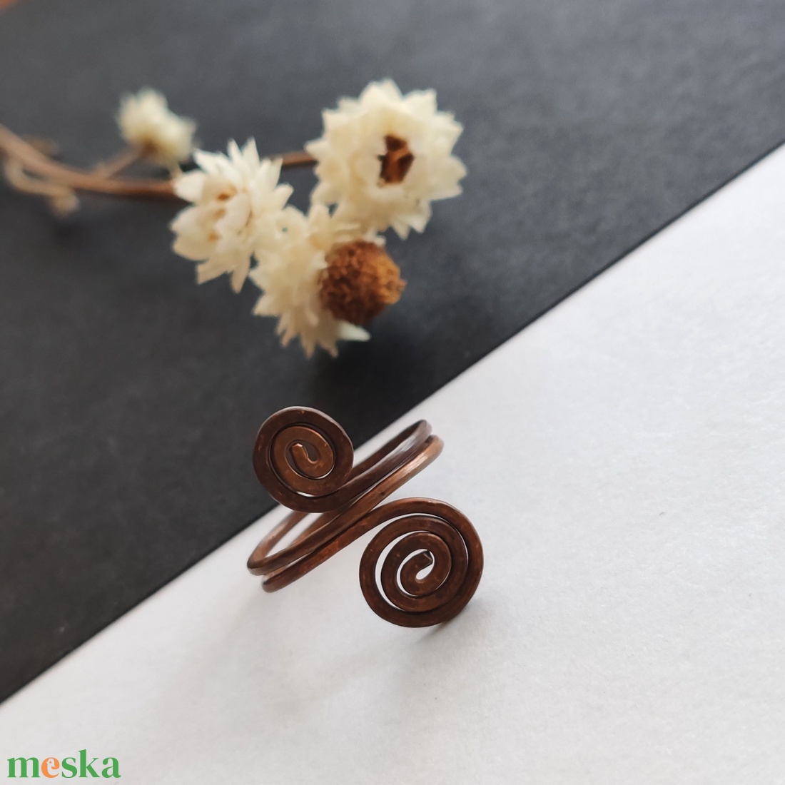 Dupla csigás vörösréz gyűrű  - ékszer - gyűrű - fonódó gyűrű - Meska.hu