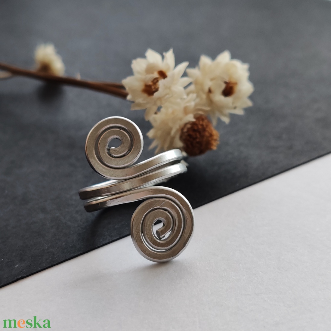Dupla nagy csiga... ezüst alumínium gyűrű  - ékszer - gyűrű - fonódó gyűrű - Meska.hu