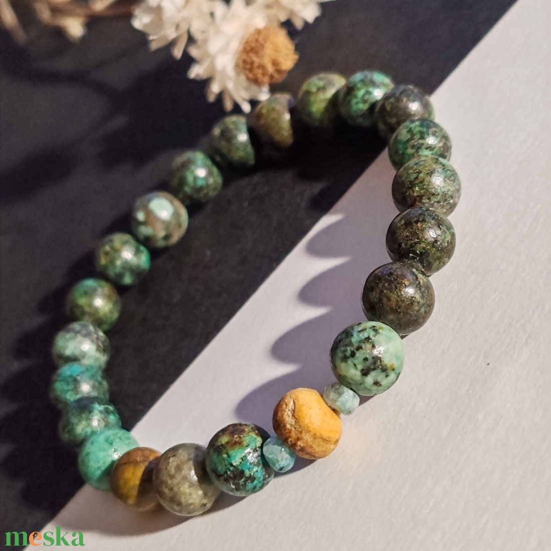 Illatos karkötő... afrikai türkiz - palo santo - ékszer - karkötő - gyöngyös karkötő - Meska.hu