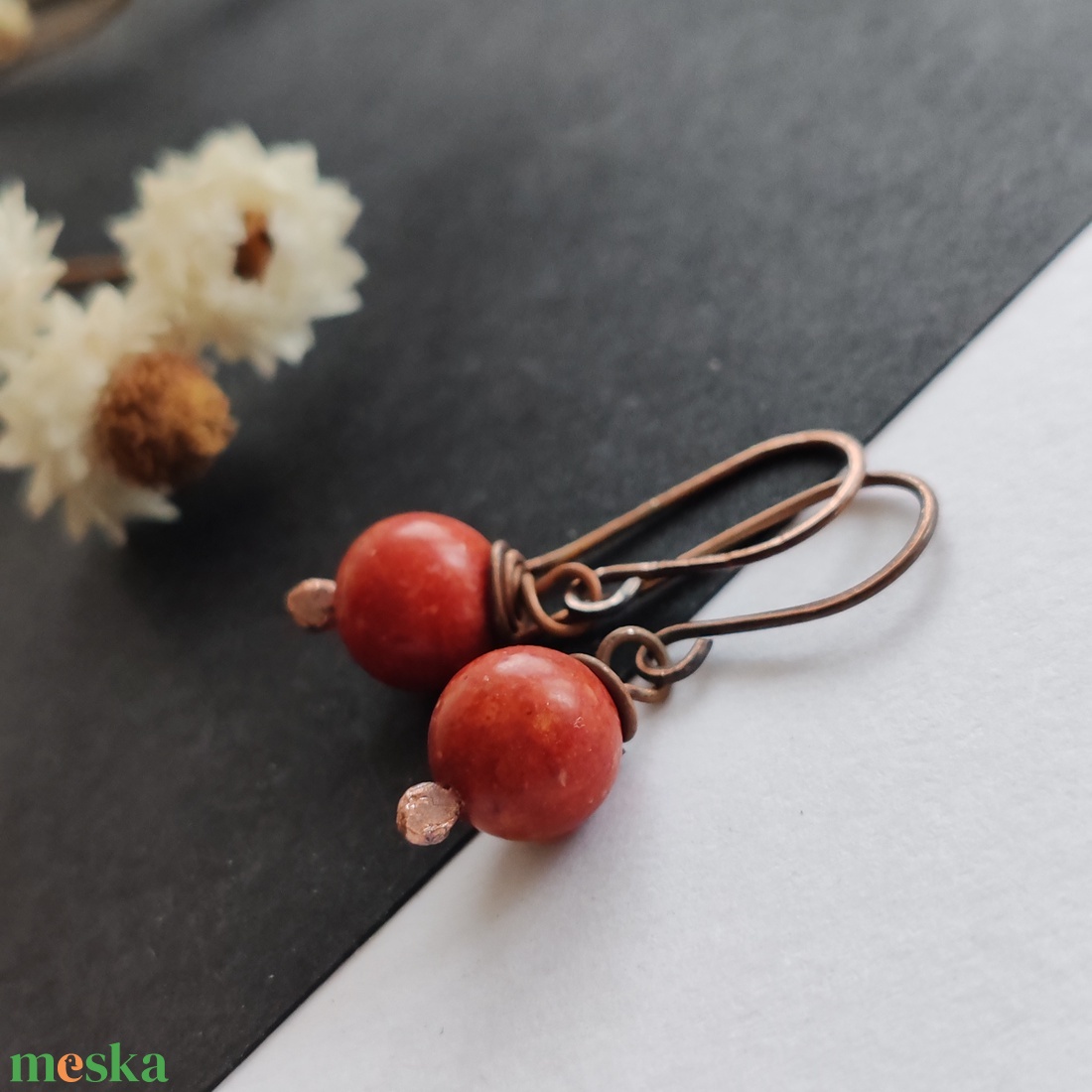 Szivacskorall réz fülbevaló  - ékszer - fülbevaló - lógó fülbevaló - Meska.hu