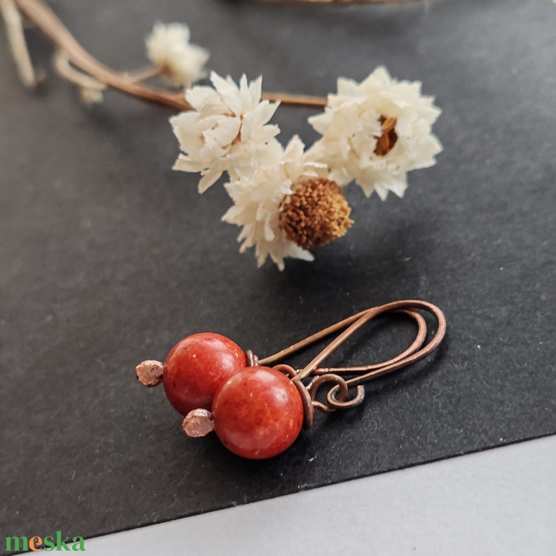 Szivacskorall réz fülbevaló  - ékszer - fülbevaló - lógó fülbevaló - Meska.hu