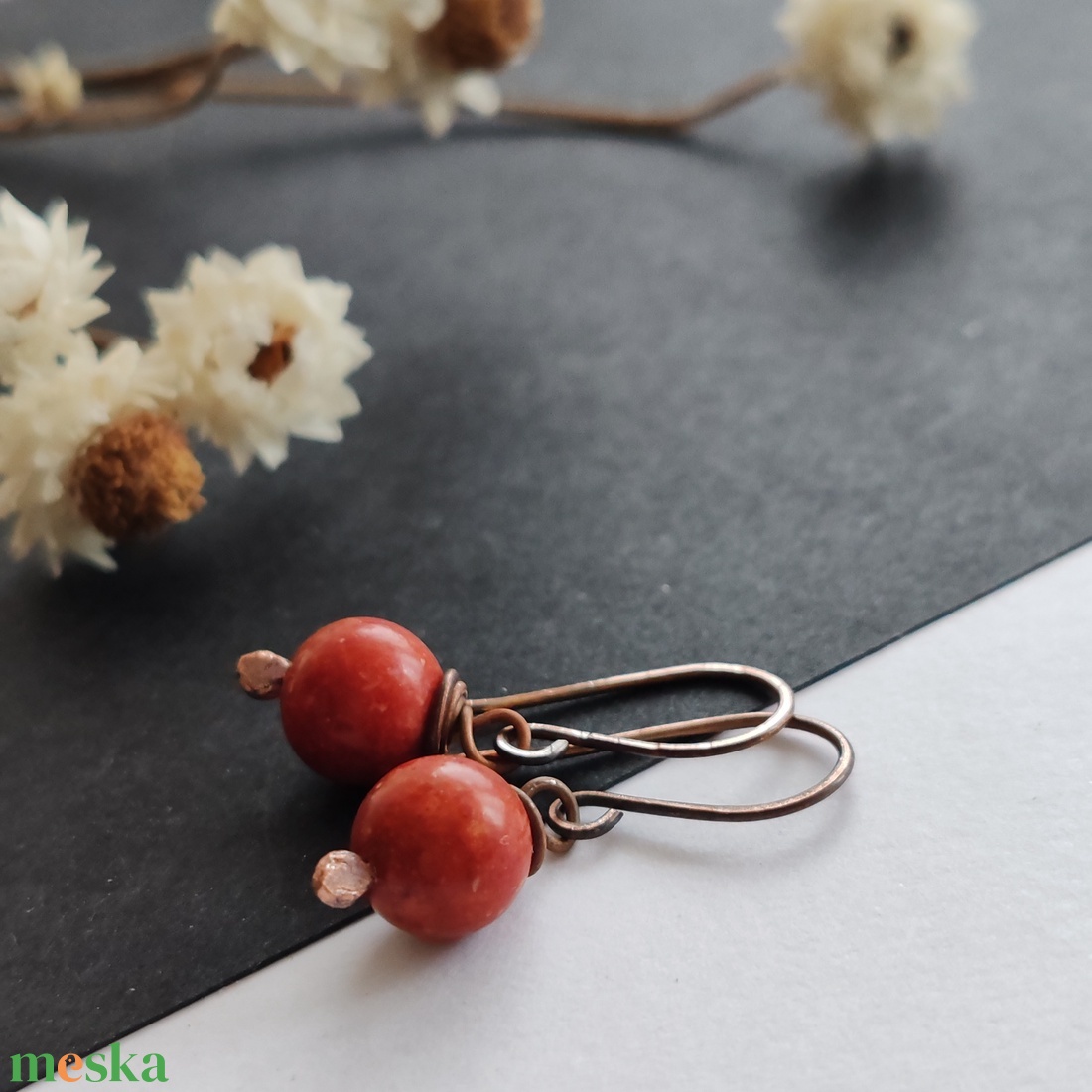 Szivacskorall réz fülbevaló  - ékszer - fülbevaló - lógó fülbevaló - Meska.hu