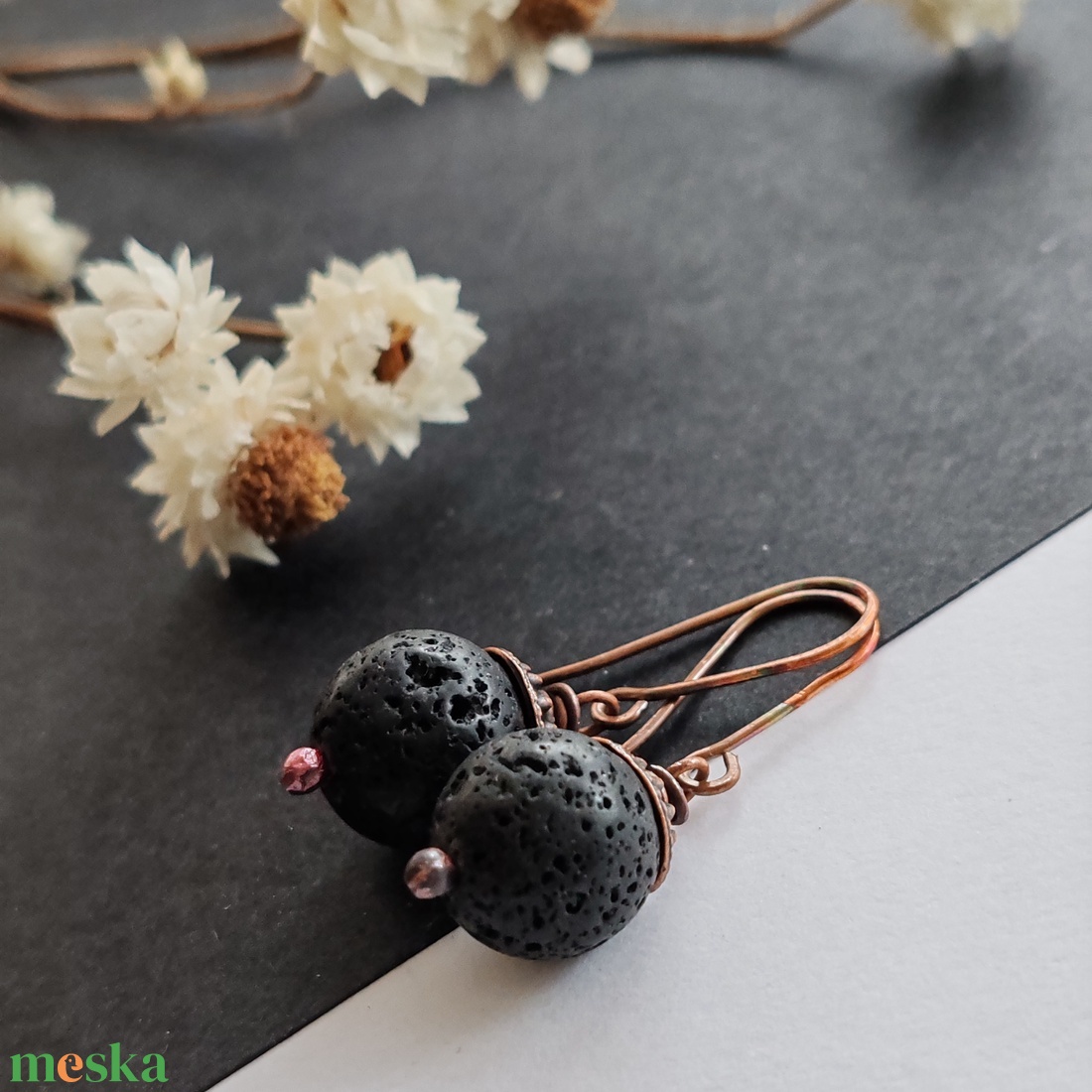 Lávakő réz fülbevaló  - ékszer - fülbevaló - lógó fülbevaló - Meska.hu