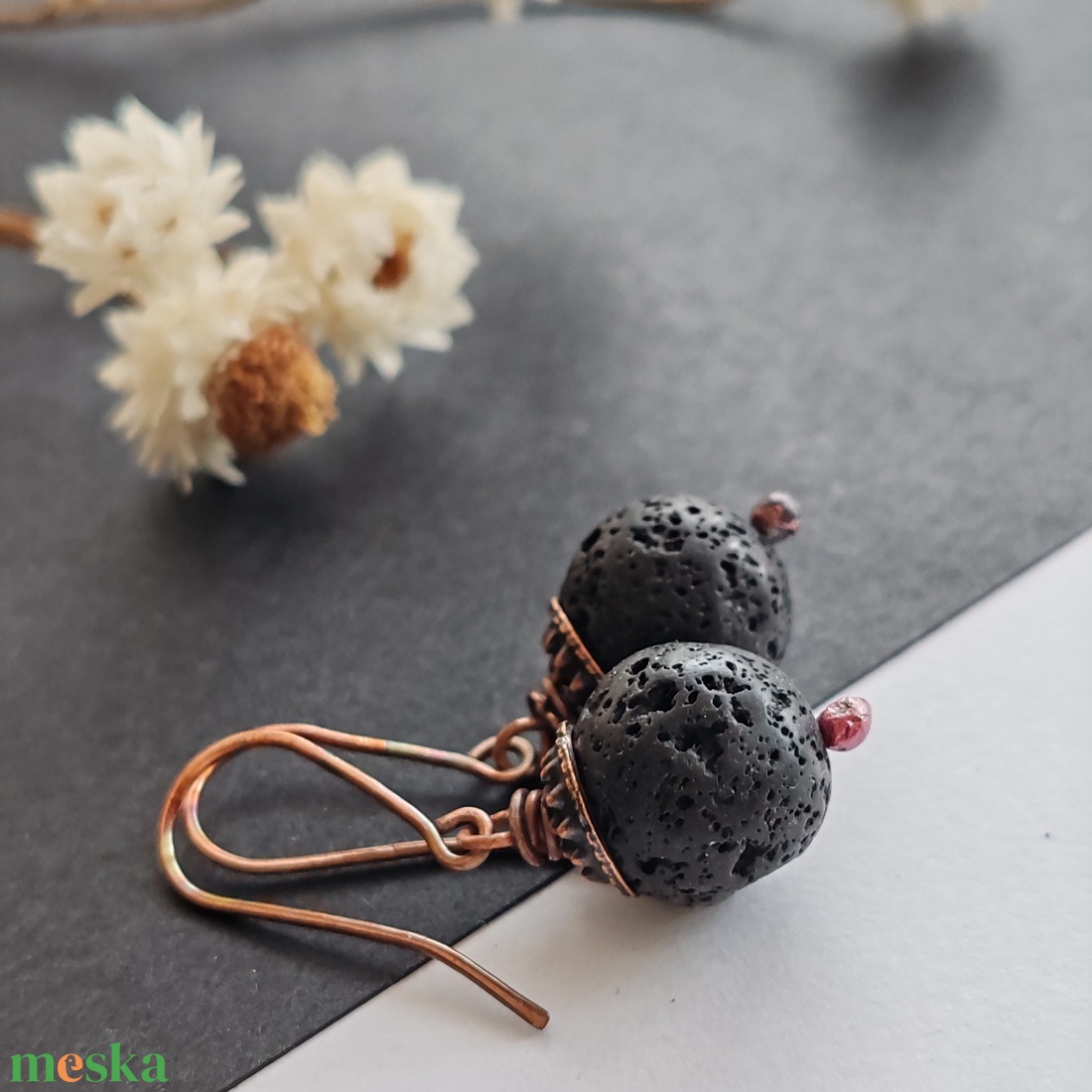 Lávakő réz fülbevaló  - ékszer - fülbevaló - lógó fülbevaló - Meska.hu