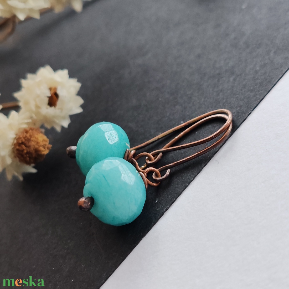 Jáde réz fülbevaló  - ékszer - fülbevaló - lógó fülbevaló - Meska.hu