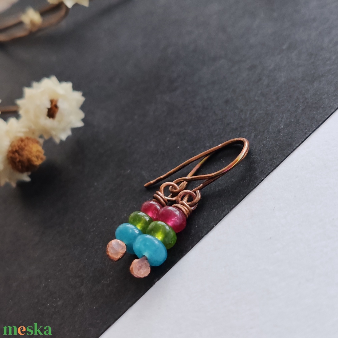 Apró szivárvány... achát réz fülbevaló  - ékszer - fülbevaló - lógó fülbevaló - Meska.hu