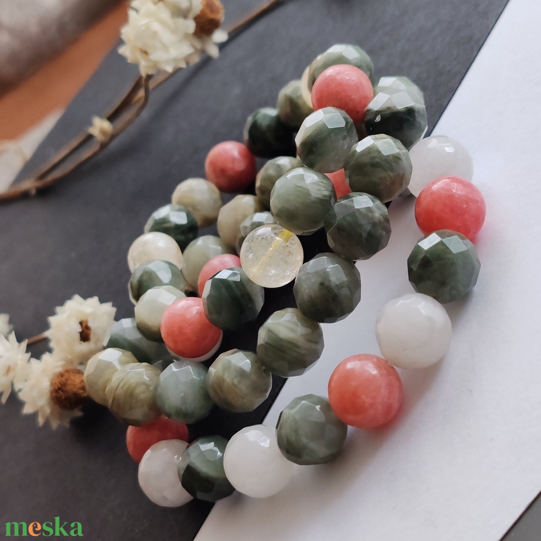 Szerpentin kvarc karkötő  - ékszer - karkötő - gyöngyös karkötő - Meska.hu