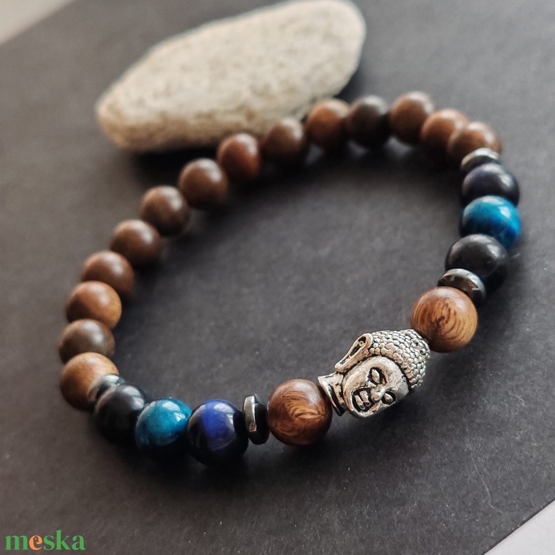 Bambusz- tigrisszem - Buddha férfi gumis karkötő - ékszer - karkötő - gyöngyös karkötő - Meska.hu