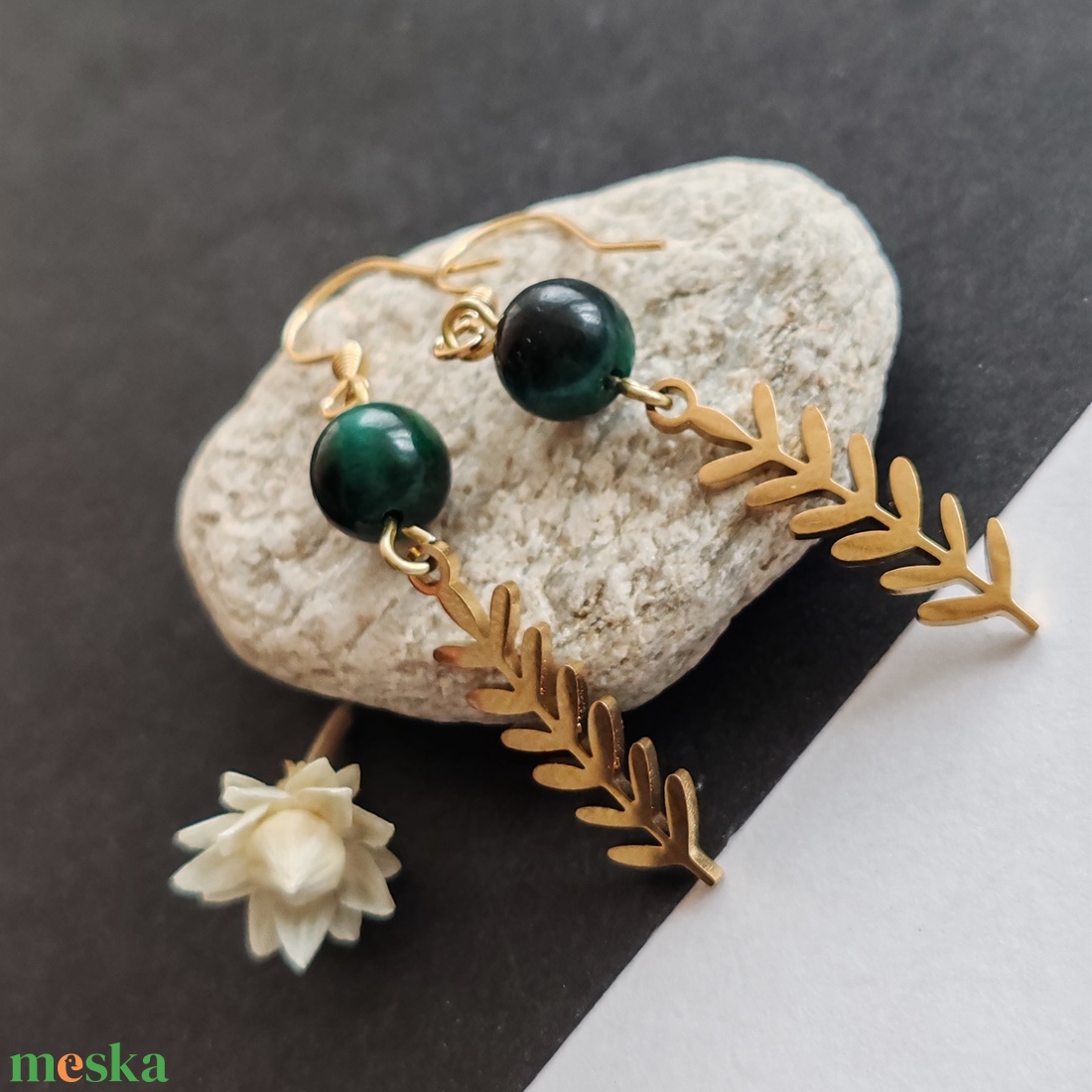 Tigrisszem acél fülbevaló - ékszer - fülbevaló - lógó fülbevaló - Meska.hu