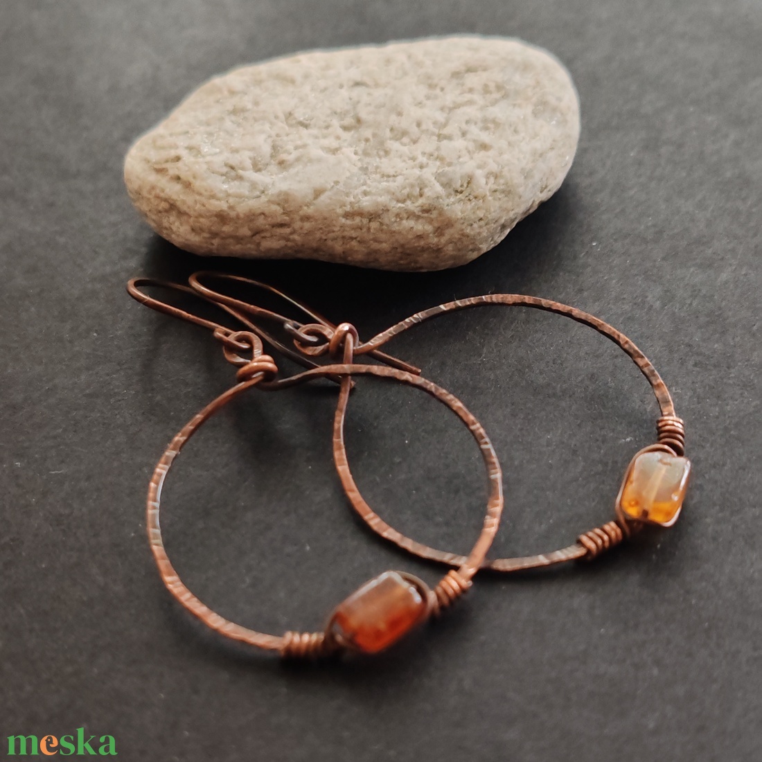 Hesszonit gránát vörösréz fülbevaló  - ékszer - fülbevaló - lógó fülbevaló - Meska.hu