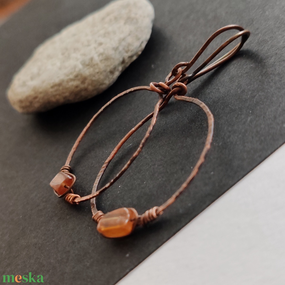 Hesszonit gránát vörösréz fülbevaló  - ékszer - fülbevaló - lógó fülbevaló - Meska.hu