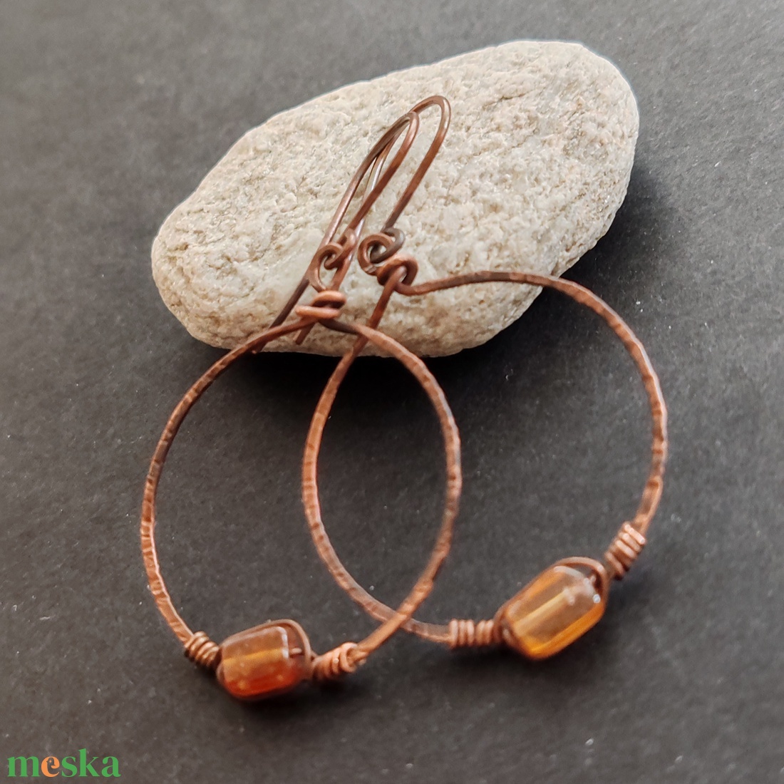 Hesszonit gránát vörösréz fülbevaló  - ékszer - fülbevaló - lógó fülbevaló - Meska.hu