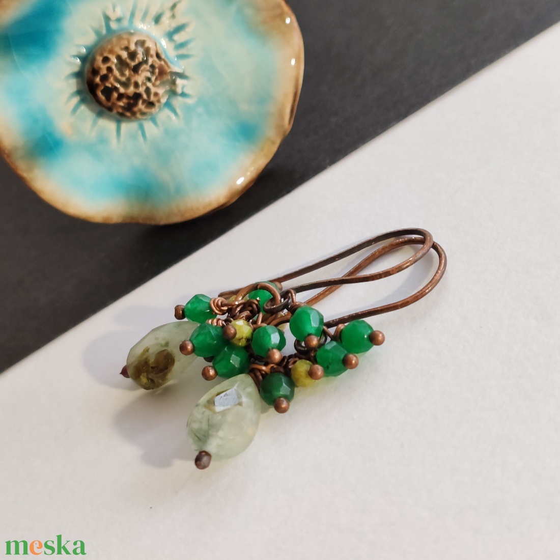Green ... fürtös vörösréz fülbevaló - ékszer - fülbevaló - lógó fülbevaló - Meska.hu