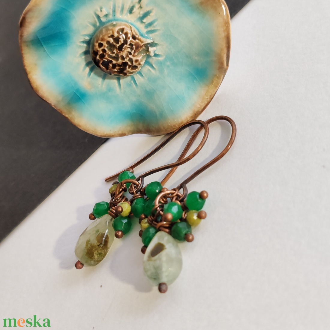 Green ... fürtös vörösréz fülbevaló - ékszer - fülbevaló - lógó fülbevaló - Meska.hu