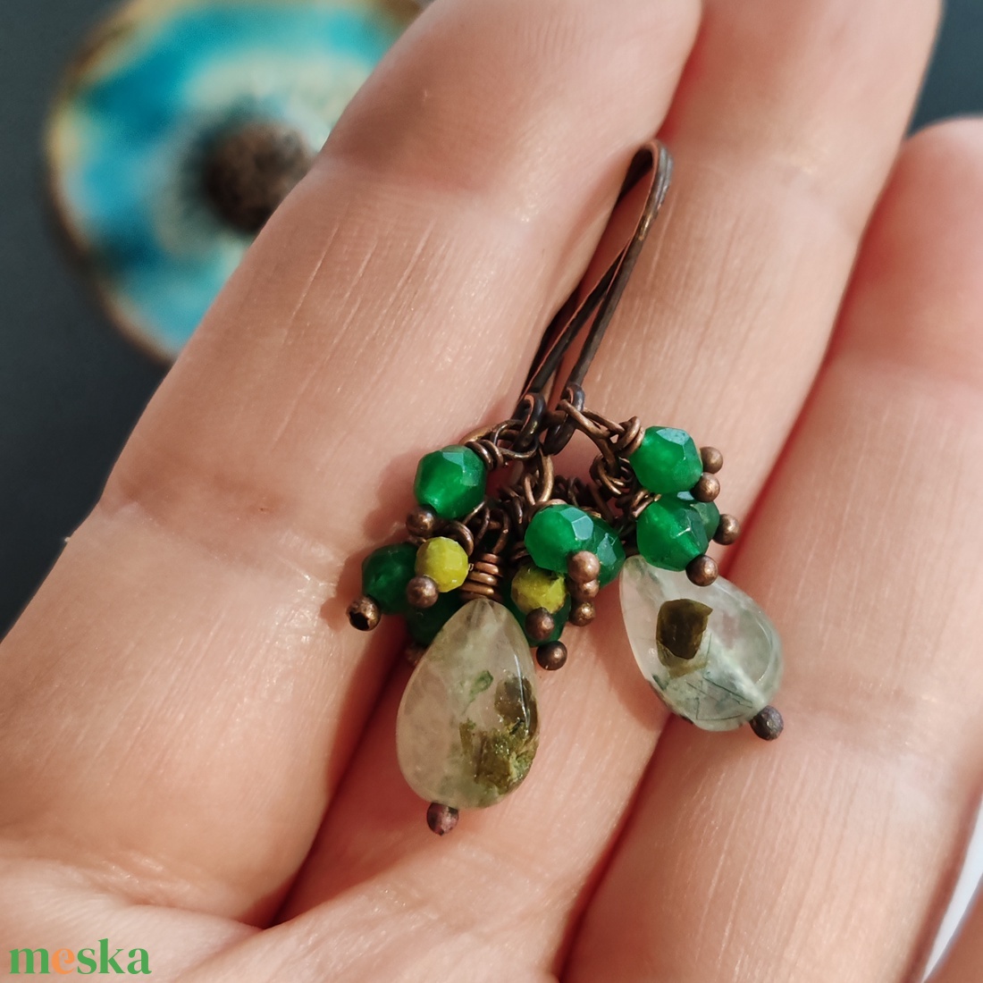 Green ... fürtös vörösréz fülbevaló - ékszer - fülbevaló - lógó fülbevaló - Meska.hu