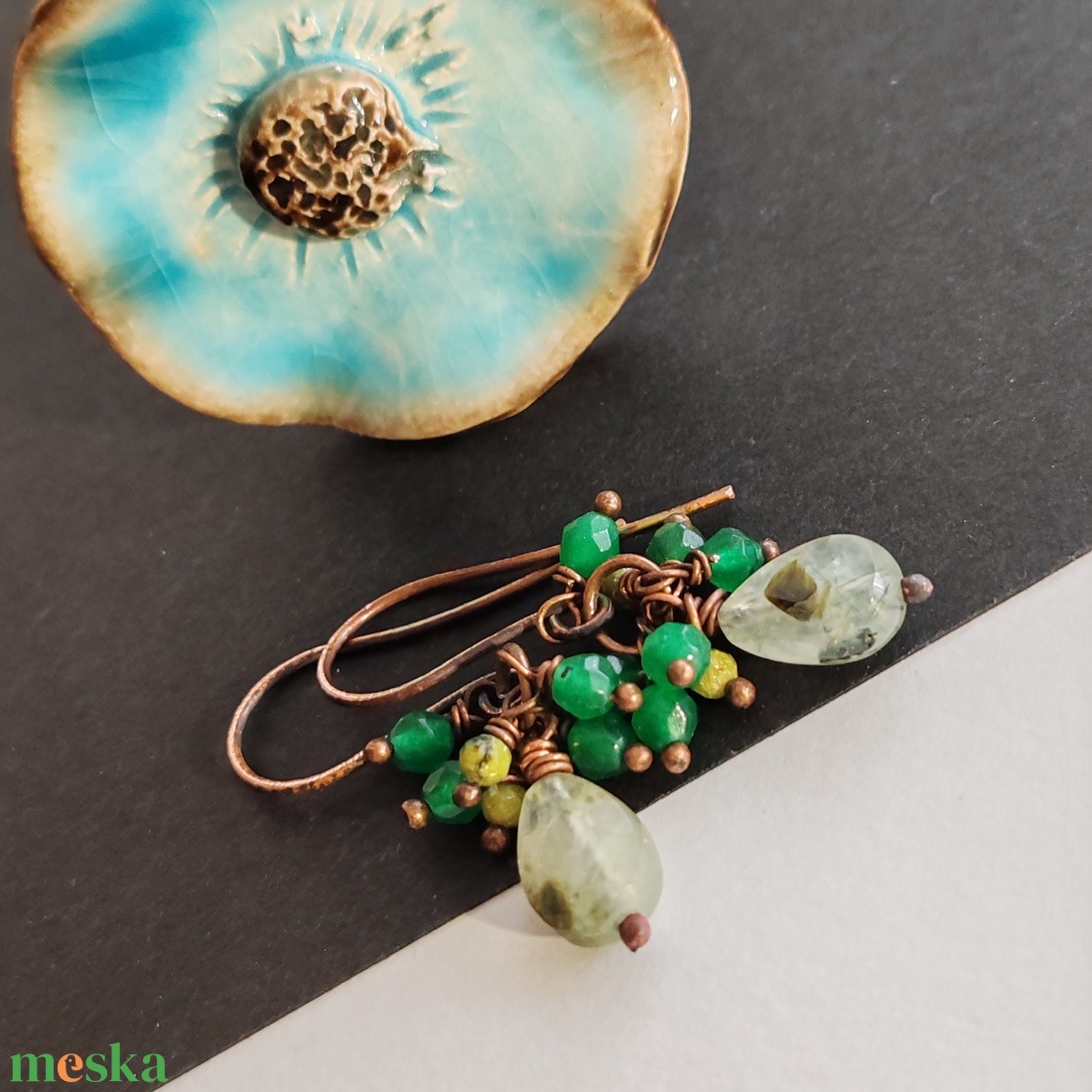 Green ... fürtös vörösréz fülbevaló - ékszer - fülbevaló - lógó fülbevaló - Meska.hu