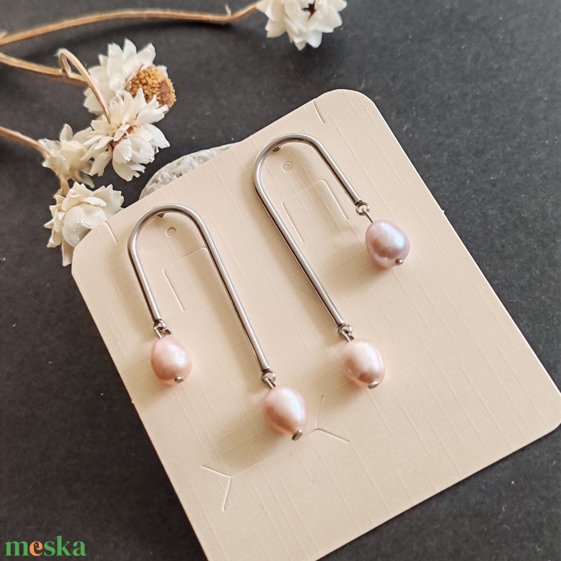 Tenyésztett gyöngy nemesacél fülbevaló  - ékszer - fülbevaló - csillár fülbevaló - Meska.hu